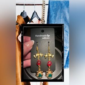 Beautiful Handmade Gold and Red Earrings